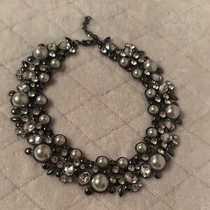Faux Pearl and Crystal Statement Collar Necklace - Gunmetal